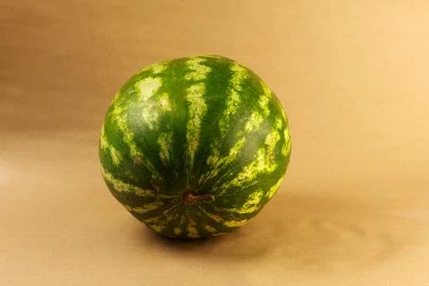A high-resolution studio front-facing photograph of a whole round watermelon Stock Photos