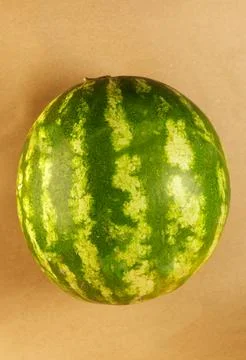 A high-resolution studio front-facing photograph of a whole round watermelon Stock Photos
