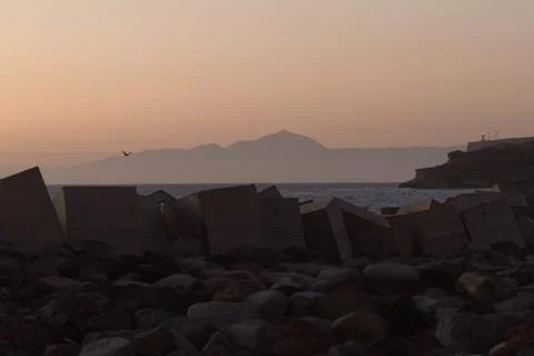 High-resolution sunset landscape featuring Mount Teide in the distance Stock Photos