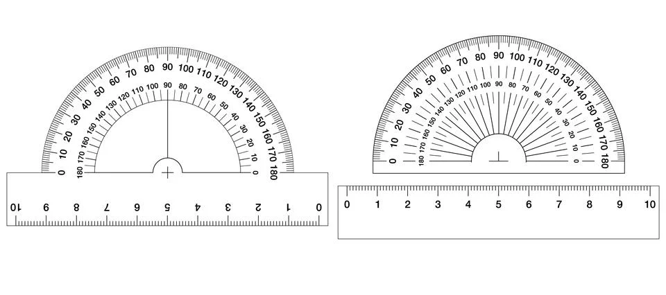 High-resolution vector illustration of two half-circle protractors and two me Stock-Illustration