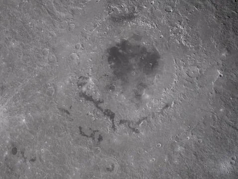 High resolution view of Orientale Basin concentric rings on the Moon surface. Stock Illustration