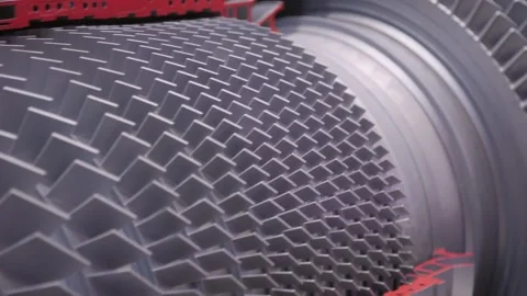 High resolution view of turbine blades in aircraft engine. Detailed macro Stock Footage 329142328