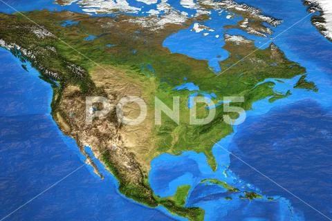 High resolution world map focused on North America Stock Illustration