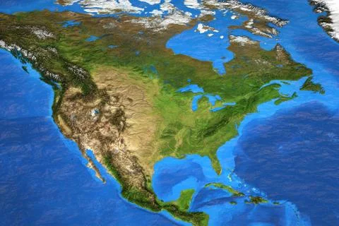High resolution world map focused on North America Stock Illustration