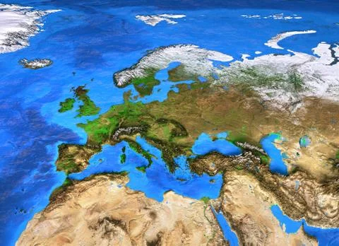 High resolution world map focused on Europe Stock Photos