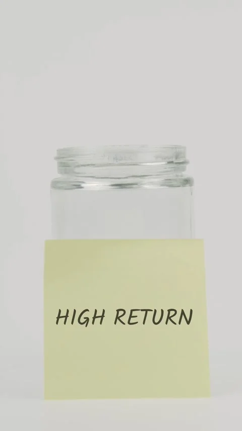 High return text or word on yellow sticky note attached to glass jar Stock Footage 311740985