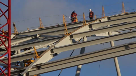 High rigger workers on stadium construction Stock Footage 68442456