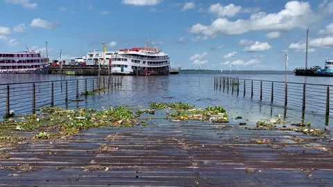 High rise of Amazon river causing floods in Manaus, Amazonas, Brazil 4K Stock Footage 267183622