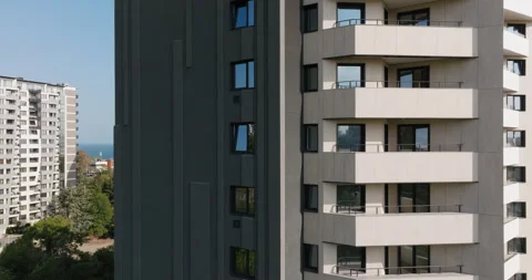 High-rise apartment complex open balconies Stock Footage 301883647