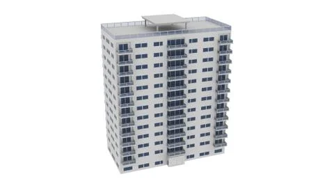 High-rise Building 3D Rendering over White Background Stock Illustration