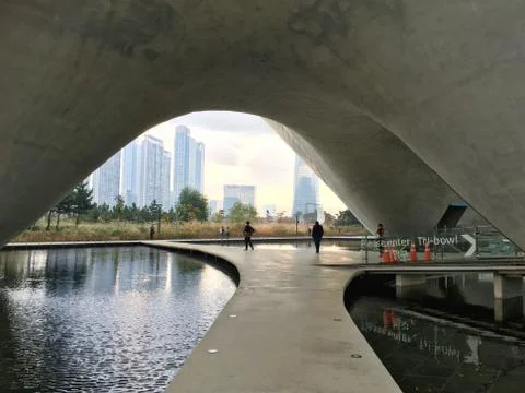 High rise building background  behind Tri-bowl in Incheon Stock Photos