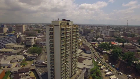 High-rise building in Douala Cameroon. Drone shot Stock Footage 255824616