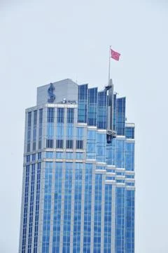 High-rise building with the flag of the turkish republic. Stock Photos