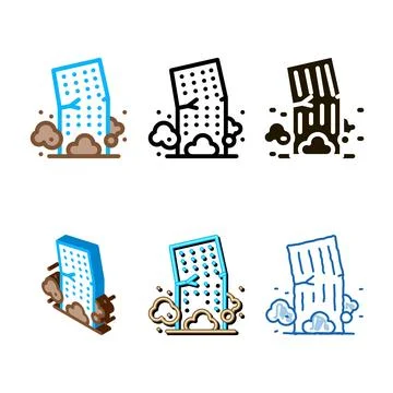 High-rise building mix collapse icon vector outline Stock Illustration