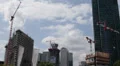 High-rise Building Under Construction Heavy Cranes La Defense Paris Skyline Day HD Footage