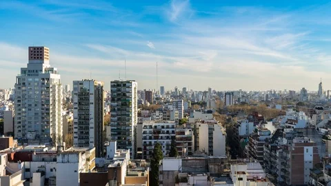 High rise buildings in the light of the setting sun in Buenos Aires Stock Footage 96064727