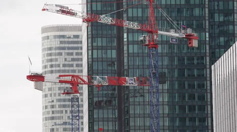 High Rise Buildings Under Construction Cranes La Defense Paris Skyline Towers Stock-Footage 31940290