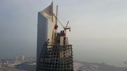 High Rise Concrete Building Construction in Kuwait City. Waterfront in the Vídeos de archivo 138564992