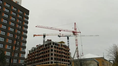 High-rise construction with large cranes in the city Stock Footage 146098174