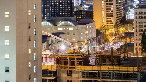 High-Rise Construction at Night Video stock 76693082