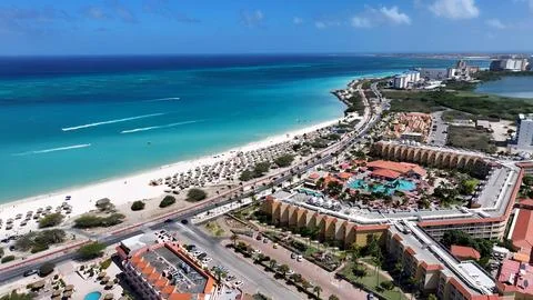 High Rise Hotels At Eagle Beach In Oranjestad Aruba. Stock Photos