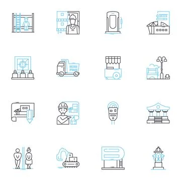 High rise linear icons set. Skyscraper, Towering, Elevated, Lofted, Tall, Multi Ilustração Stock