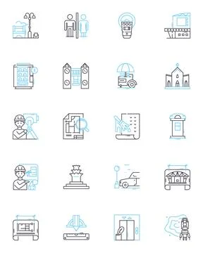High rise linear icons set. Skyscraper, Towering, Elevated, Lofted, Tall, Multi Ilustração Stock