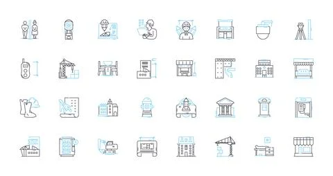 High rise linear icons set. Skyscraper, Towering, Elevated, Lofted, Tall, Multi Ilustração Stock