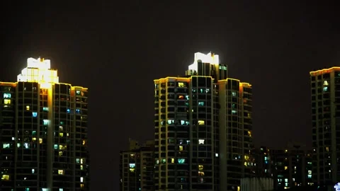 High-rise residential complex at night Stock Footage 183739008