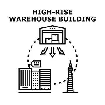 High rise warehouse optimizing urban logistics delivery system Ilustração Stock