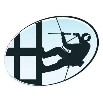 High rise window cleaner on a skyscraper symbol Stock Illustration