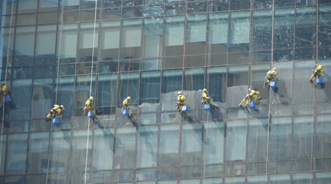 High-rise window cleaners Stock Footage 36962974