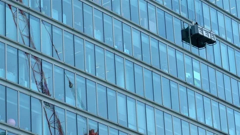 High-rise window cleaners Stock Footage 97163389
