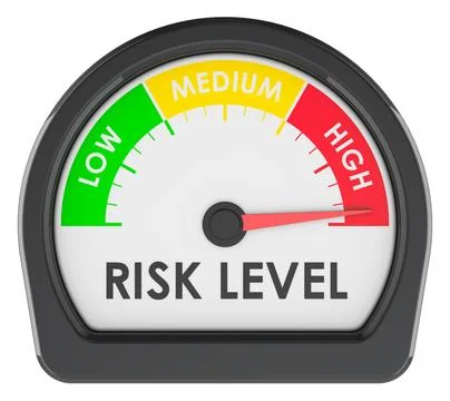High risk level gauge meter with pointer in red zone. 3d rendering イラスト素材