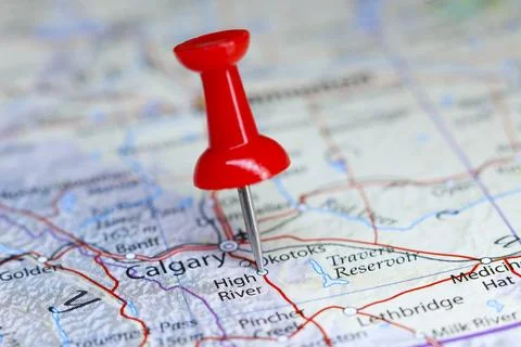 High River, Canada pin on map Foto stock