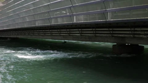 High river water flow, dangerous water levels Stock Footage 277167475