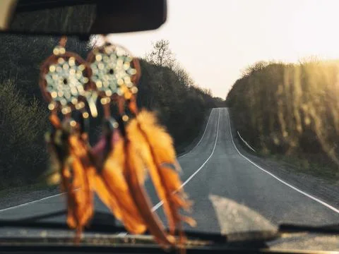 High road through windshield of car 스톡 사진