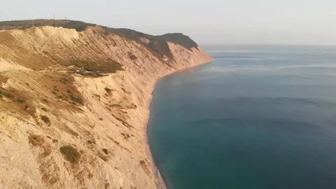 High rock by the sea, view from a drone. Summer landscape, cliff Stock Footage 170544901