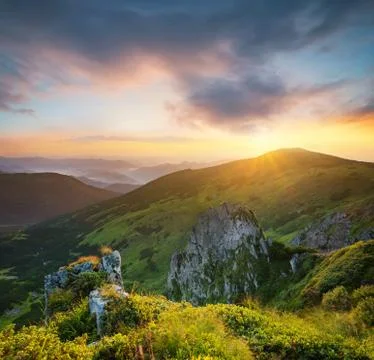 High rocks during sunset Stock Photos