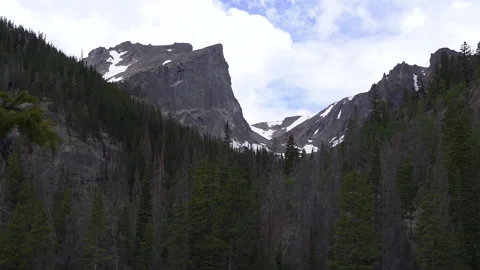 High Rocky Mountain Peak Over Pine Treeline Stock Footage