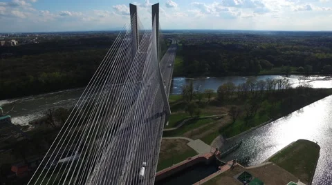 High rope bridge over the river Stock Footage 62530324
