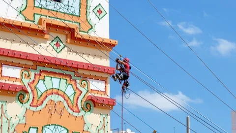 High rope rescue operation during Rescue Great Day 2026 in Seville, Spain Stock Footage 339090766