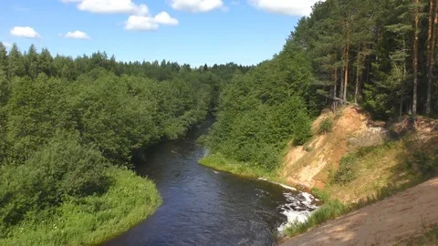 High sandy bank of the Polomet River, Novgorod Region, Russia Video stock 83609844