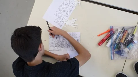 High School Art Class - Close Up Drawing Stock Footage 116918677