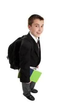 High school boy with backpack bag Stock Photos