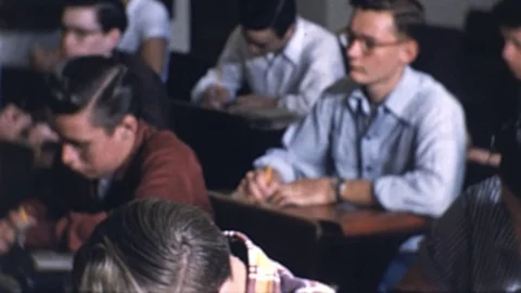 High School Boys Male Students Read Study in Class 1950s Vintage Film Home Movie Stock Footage