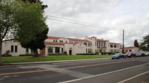 High School Building Street View Blurry Background Stock Footage 40167905