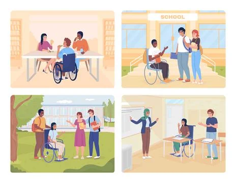 High school equity 2D vector isolated illustration set Stock Illustration
