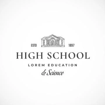 High School Facade Abstract Vector Sign, Symbol or Logo Template. Knowledge or Stock Illustration