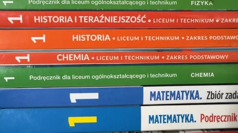 High School First Grade Textbooks Stacked Stock Footage 284880893